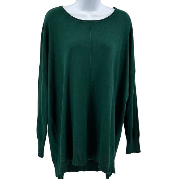 Dreamers By Debut Sweater WMNS M/L Oversized Pullover Green V-Neck High Low Hem - Picture 1 of 8